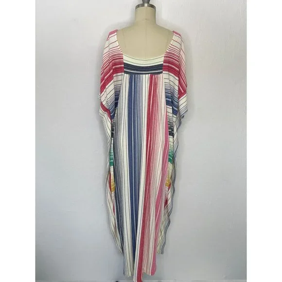Vintage 70s 80s Rainbow MuuMuu Kaftan House Dress size M Medium Terry Cloth Boho - Picture 4 of 6